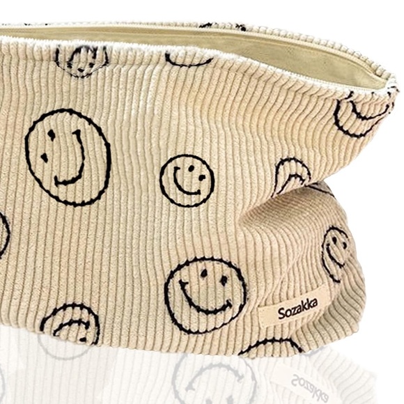 Smiley Face Corduroy Cosmetic Bag - Picture 2 of 9